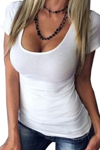 Round Neck  Backless Plain Short Sleeve T-Shirts