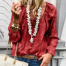 Load image into Gallery viewer, Lace Up Fashion V Neck  Long Sleeve Blouses