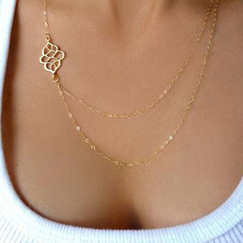 Hollow Out Lotus Layers Chain Necklace