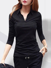 Load image into Gallery viewer, Autumn Spring  Cotton  Women  Turn Down Collar  Plain Long Sleeve T-Shirts