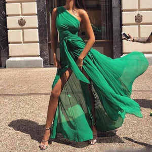 Fashion One Shoulder Chiffon Maxi Dress