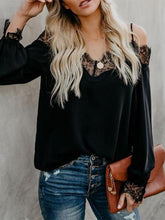 Load image into Gallery viewer, Spaghetti Straps Lace Patchwork Long Sleeve Blouses