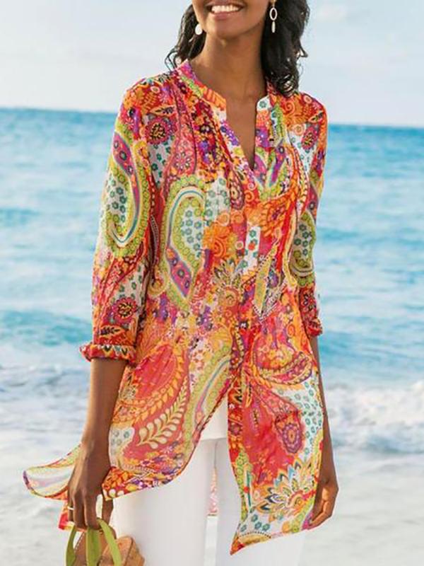 Geometric Printed Casual Loose Plus Size Chiffon Blouse