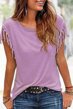 Load image into Gallery viewer, Casual Round Collar Pure Color Tassel Short Sleeve Shirt