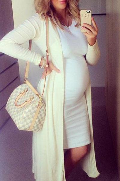 Maternity Sundress Bodycon White Sleeveless