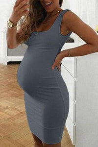 Solid Grey Maternity Casual Sundress