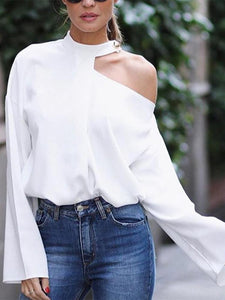 Fashion Design Solid Colour Off-shoulder T-shirt