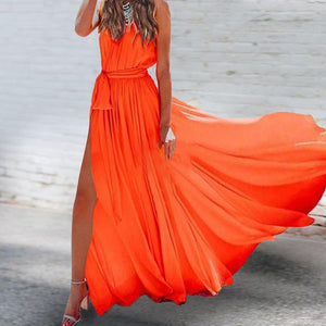 Sleeveless V-Neck Chiffon Elegant Vacation Maxi Dress