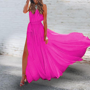 Sleeveless V-Neck Chiffon Elegant Vacation Maxi Dress