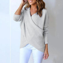 Load image into Gallery viewer, Surplice Curved Hem Long Sleeve Sweater