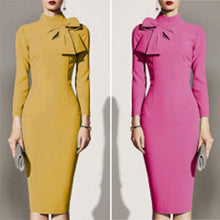 Load image into Gallery viewer, Crew Neck  Bowknot  Plain Bodycon Dress