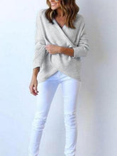 Load image into Gallery viewer, Surplice Curved Hem Long Sleeve Sweater