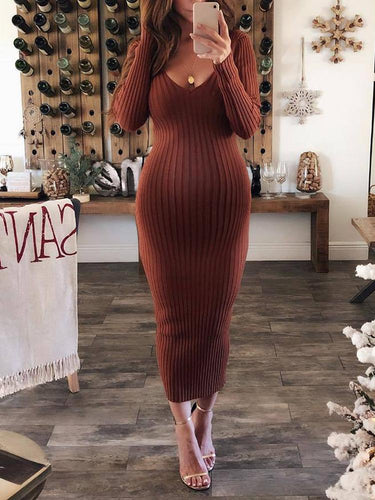 Maternity Sexy Crew Neck Long Sleeve Comfortable Striped Dress