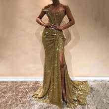 Load image into Gallery viewer, Sexy Sequin Off Shoulder Paillette Slim Maxi Dress