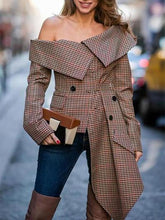 Load image into Gallery viewer, Fashion Sexy Off Shoulder Plaid Long Sleeve Blouse