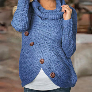 Maternity High Neck Pure Color Button Sweater