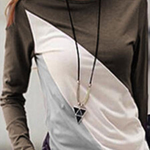 Autumn Spring  Cotton Blend  Women  Round Neck  Color Block Long Sleeve T-Shirts