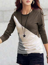 Load image into Gallery viewer, Autumn Spring  Cotton Blend  Women  Round Neck  Color Block Long Sleeve T-Shirts