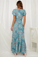 Load image into Gallery viewer, Big Pendulum V-Neck Beach Holiday Tie Printing Vacation Maxi Dress