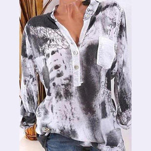 Square Neck Decorative Button Floral Printed Blouses