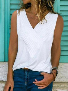 Casual V Neck Sleeveless Pure Colour Vest