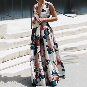 Stylish Floral Print Sleeveless Maxi Dress