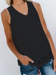 V-Neck Stitching Solid Color Lace Vest