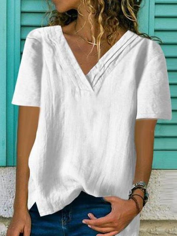 Fashion V-Neck Irregular Loose Solid Color T-Shirts