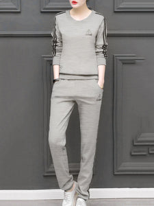 Round Neck  Contrast Trim Sweatshirt Suit