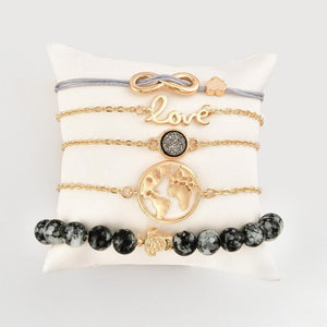 Fashion Personality  Turtle World  Map  Letters  Infinity-8 Words  Love Beads  Bracelet Set Female New