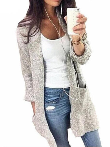 Solid Color Casual Pocket Loose Knit Cardigan