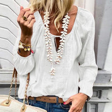 Load image into Gallery viewer, Lace Up Fashion V Neck  Long Sleeve Blouses