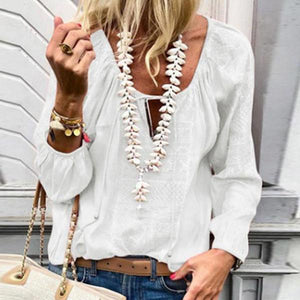 Lace Up Fashion V Neck  Long Sleeve Blouses