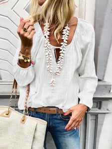 Lace Up Fashion V Neck  Long Sleeve Blouses