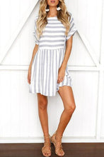 Load image into Gallery viewer, Round Neck Short Sleeve Striped Loose Large Size Dress