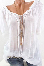 Load image into Gallery viewer, Spring Summer  Polyester  Women Open Shoulder  Decorative Lace Plain Short Sleeve Blouses