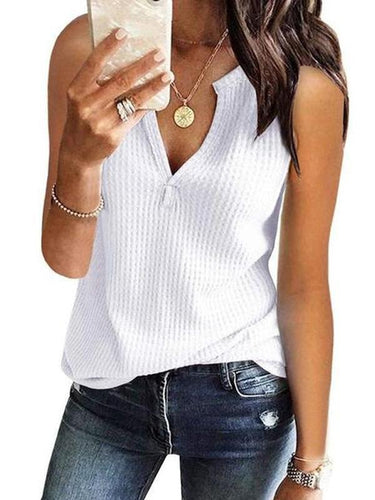 V Neck Sleeveless Plain Casual T-Shirts