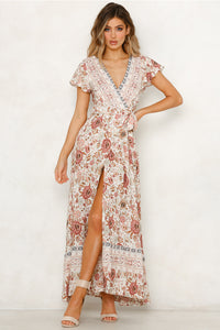 Big Pendulum V-Neck Beach Holiday Tie Printing Vacation Maxi Dress