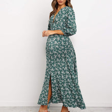 Load image into Gallery viewer, Maternity Casual Printed V-Neck Long-Sleeved High Waist Chiffon Dress