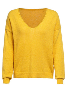 V Neck Long Sleeve Plain Knitting Sweaters