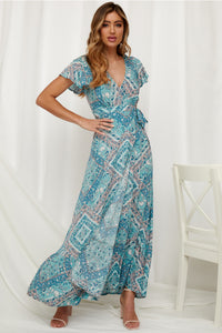 Big Pendulum V-Neck Beach Holiday Tie Printing Vacation Maxi Dress