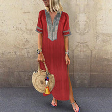 Load image into Gallery viewer, Sexy Side Split V Neck Printed Casual Maxi Dresses