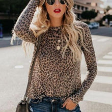 Load image into Gallery viewer, Fashion Sexy Leopard   Print Top With Long Sleeves And Round Collar T-Shirt