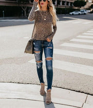 Load image into Gallery viewer, Fashion Sexy Leopard   Print Top With Long Sleeves And Round Collar T-Shirt