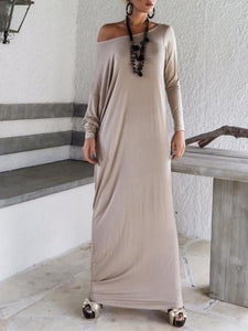 One Shoulder Slit Long Sleeve Maxi Dresses