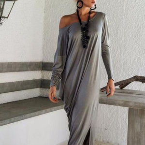 One Shoulder Slit Long Sleeve Maxi Dresses