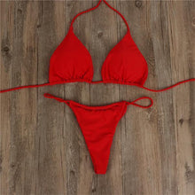 Load image into Gallery viewer, Halter  Drawstring  Plain Bikini