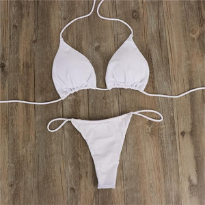 Halter  Drawstring  Plain Bikini