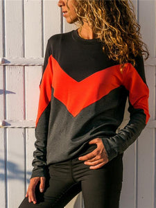 Round Neck Long Sleeve Color Block Patchwork T-Shirts