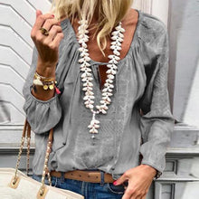 Load image into Gallery viewer, Lace Up Fashion V Neck  Long Sleeve Blouses